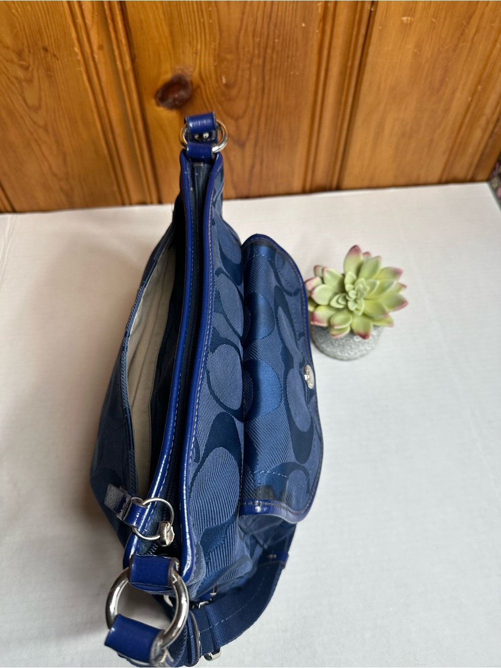 Coach Navy Signature Nylon Crossbody Bag - Picture 6 of 16